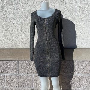 Elegant Metallic Long Sleeve Dress Size L